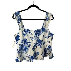 Maeve by Anthropologie Women’s Square Neck Peplum Floral Blue Tank Top Sz XL NWT